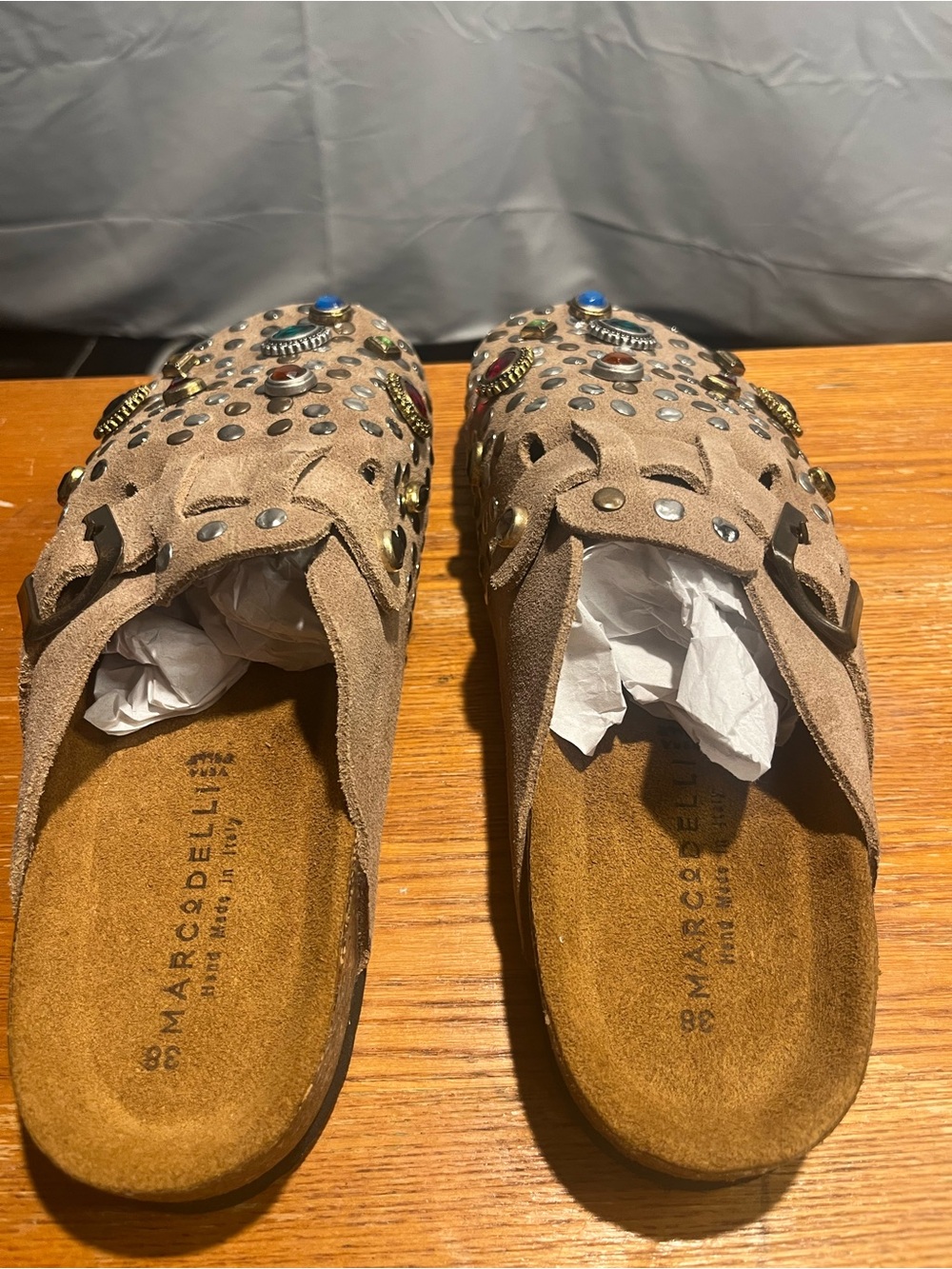 Marco Delli Italian High-end Western & extensively detailed Suede Clogs SZ 38 - Picture 6 of 10